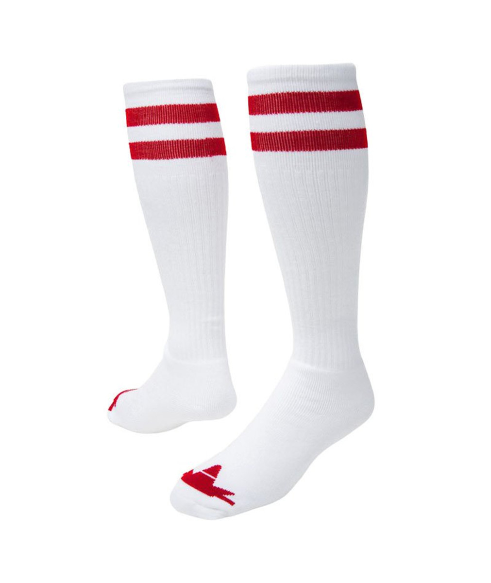 Old School Knee High Sports Socks - White Red
