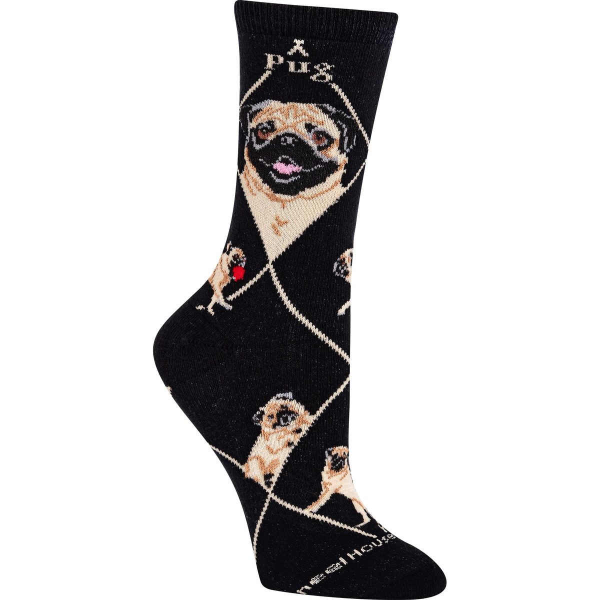 Fawn Pug Crew Novelty Socks - Black