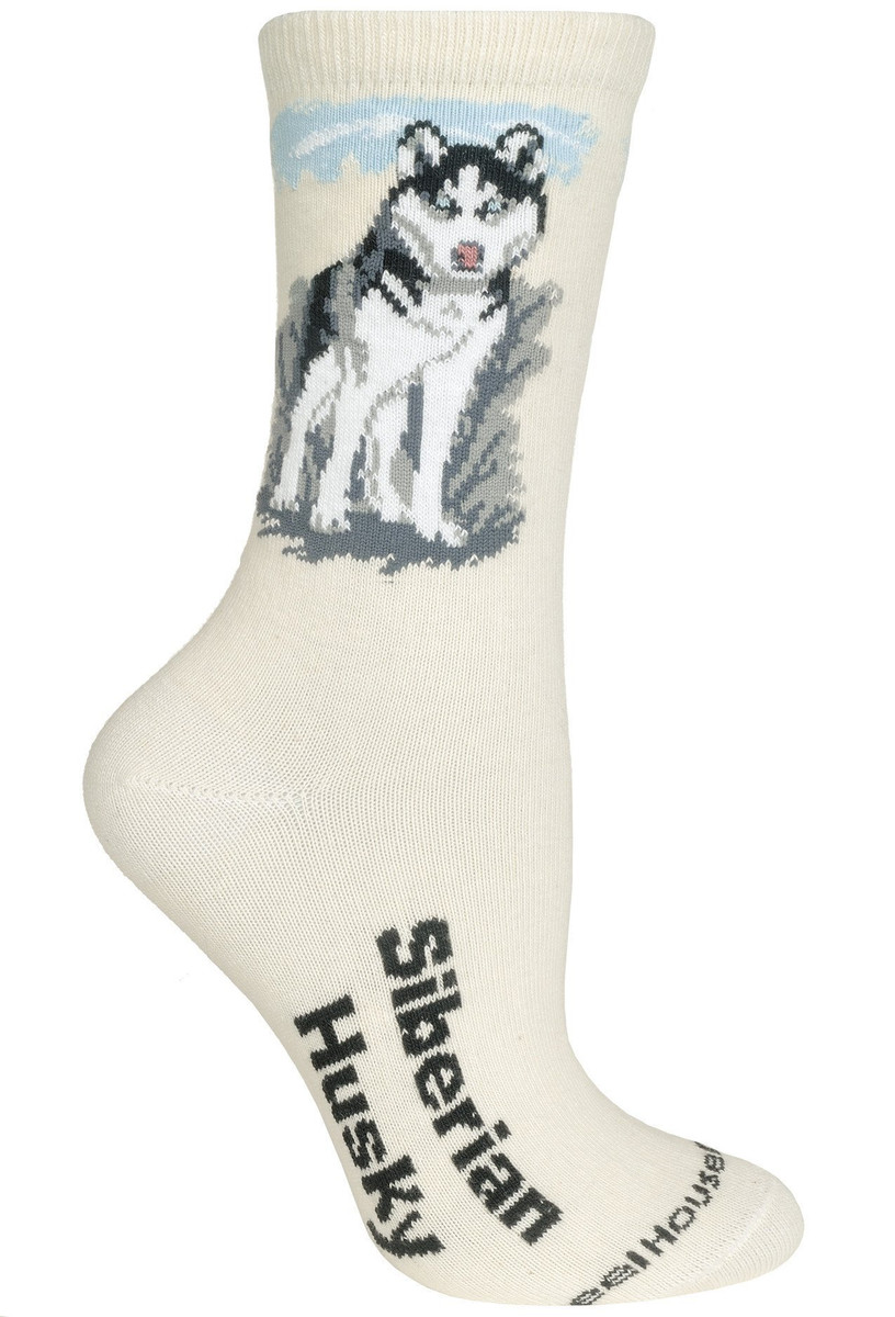 Siberian Husky Label Crew Novelty Socks