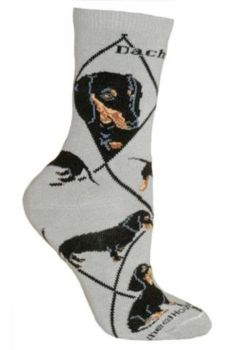 Black Dachshund Crew Novelty Socks - Gray