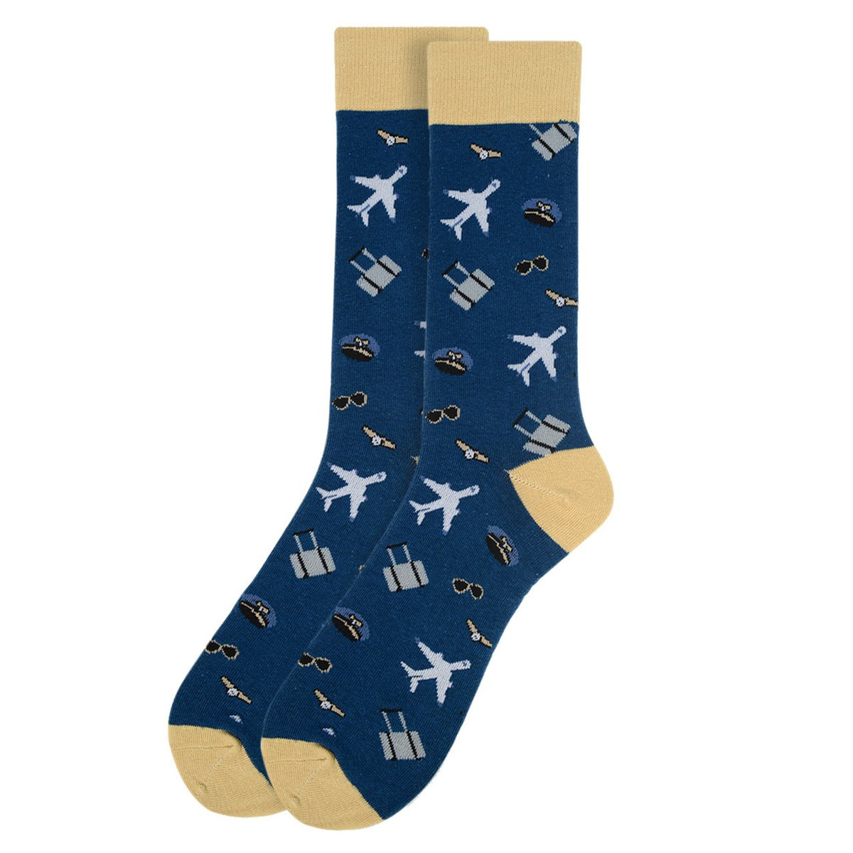 Men's Pilot Crew Flying the Friendly Skies Novelty Socks - Blue