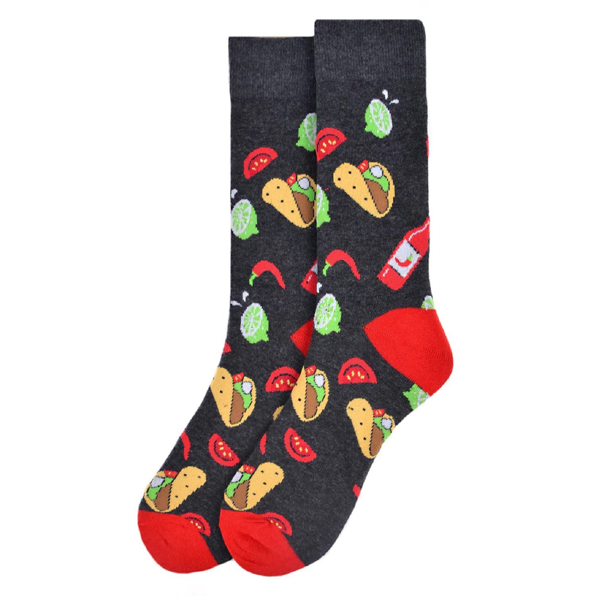 Pair of Men's Tacos Crew Novelty Socks - Black