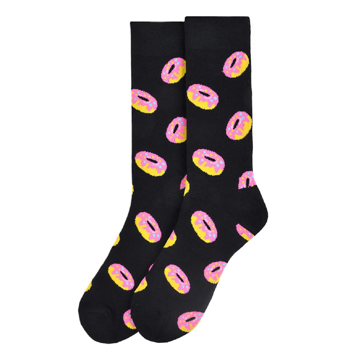 Men's Strawberry Doughnut Crew Novelty Socks - Black