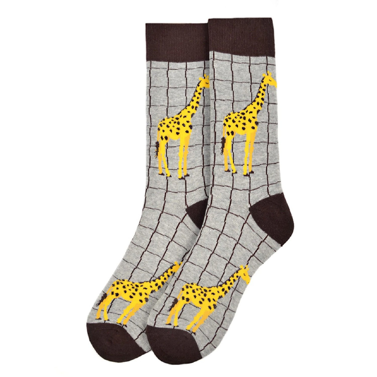 Pair of Men's Giraffe Crew Novelty Socks - Gray