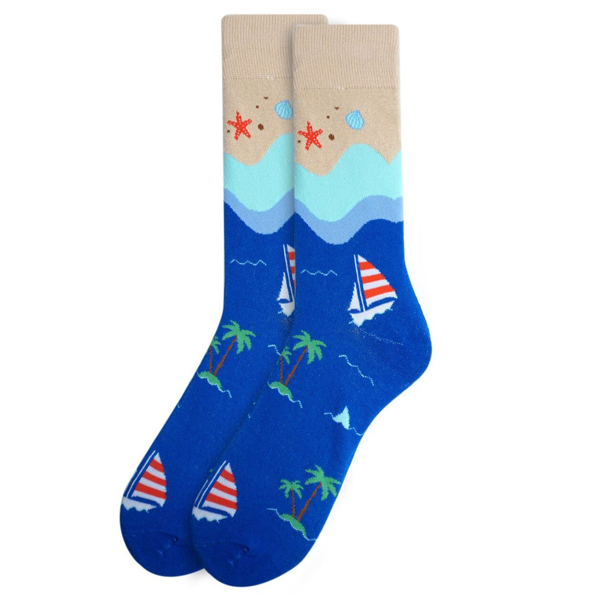 Men's Summer Beach Crew Novelty Socks - Blue