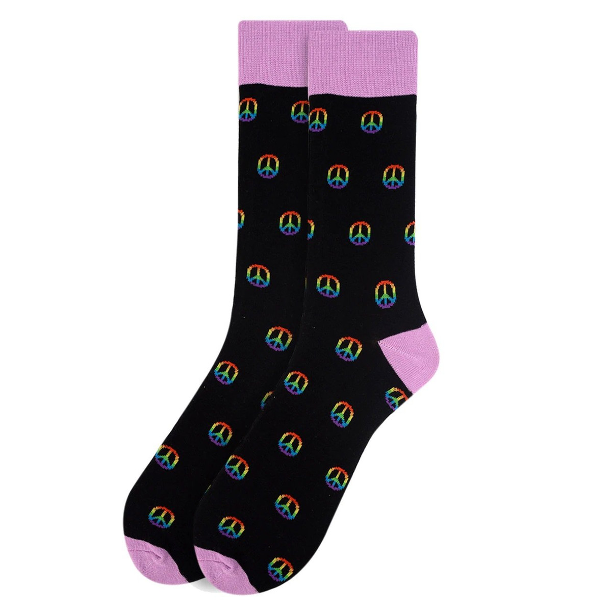 Men's Peace Sign Crew Novelty Socks - Black