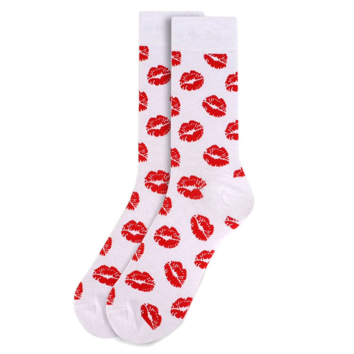 Men's Valentine's Day Lips Crew Novelty Socks - White