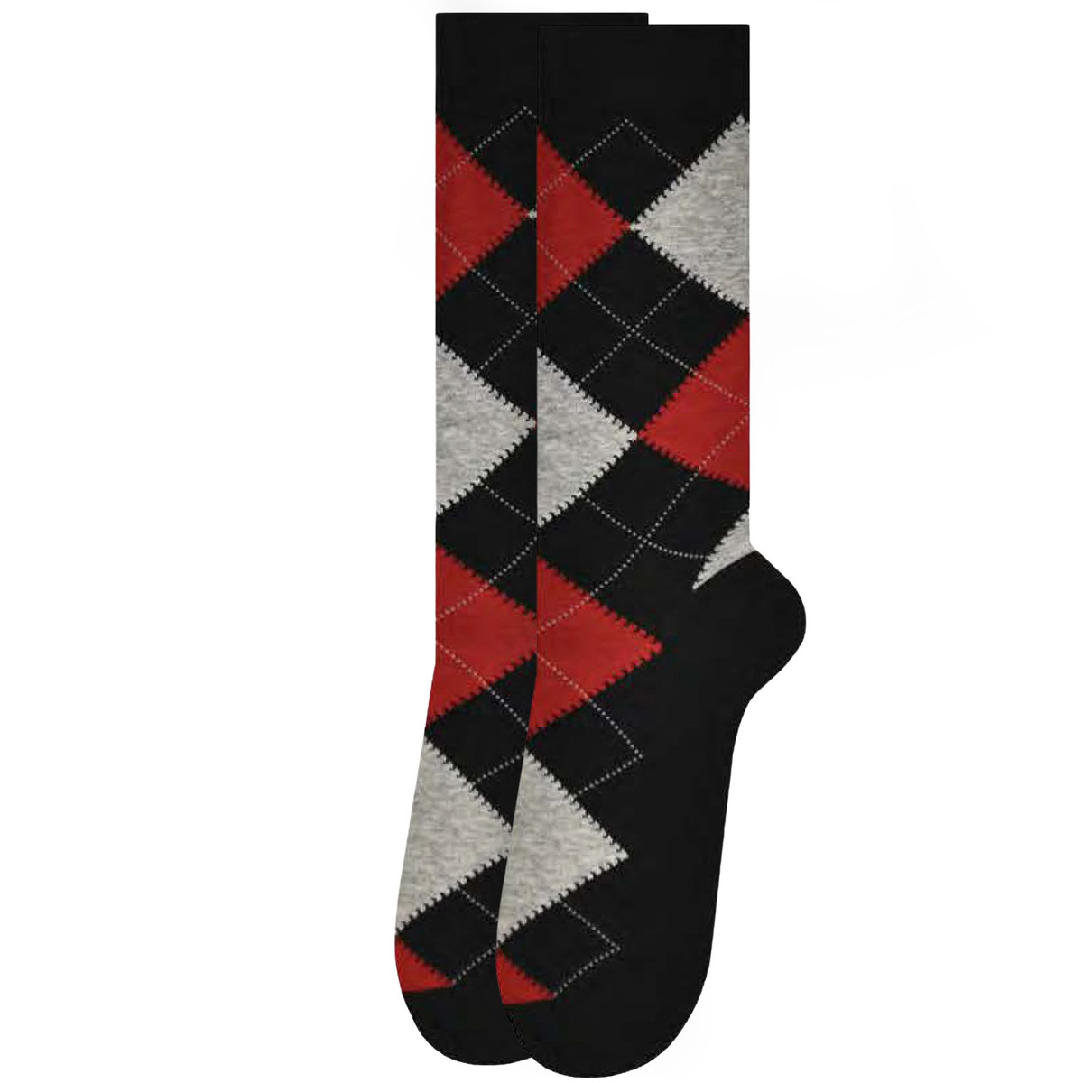 Men's Argyle Mid-Calf Dress Socks - Black & Red