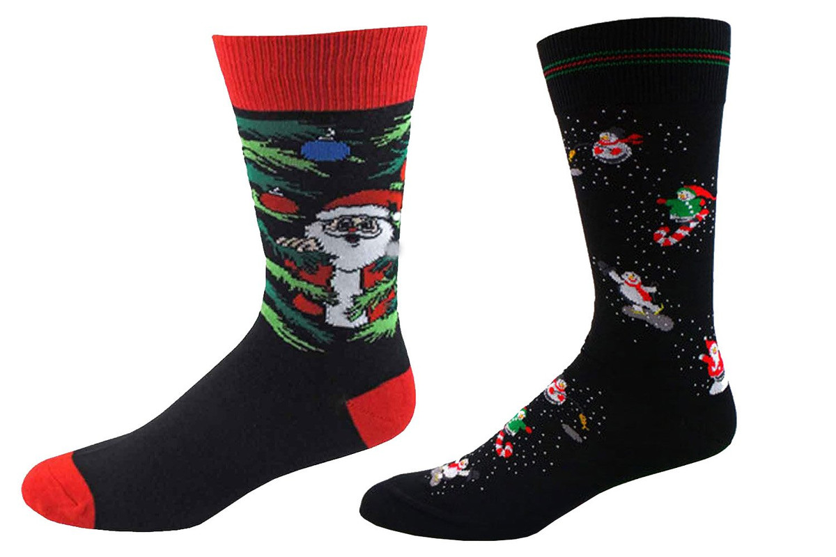 Men's Santa Claus & Snowman Christmas Holiday Socks 2 Pair Pack