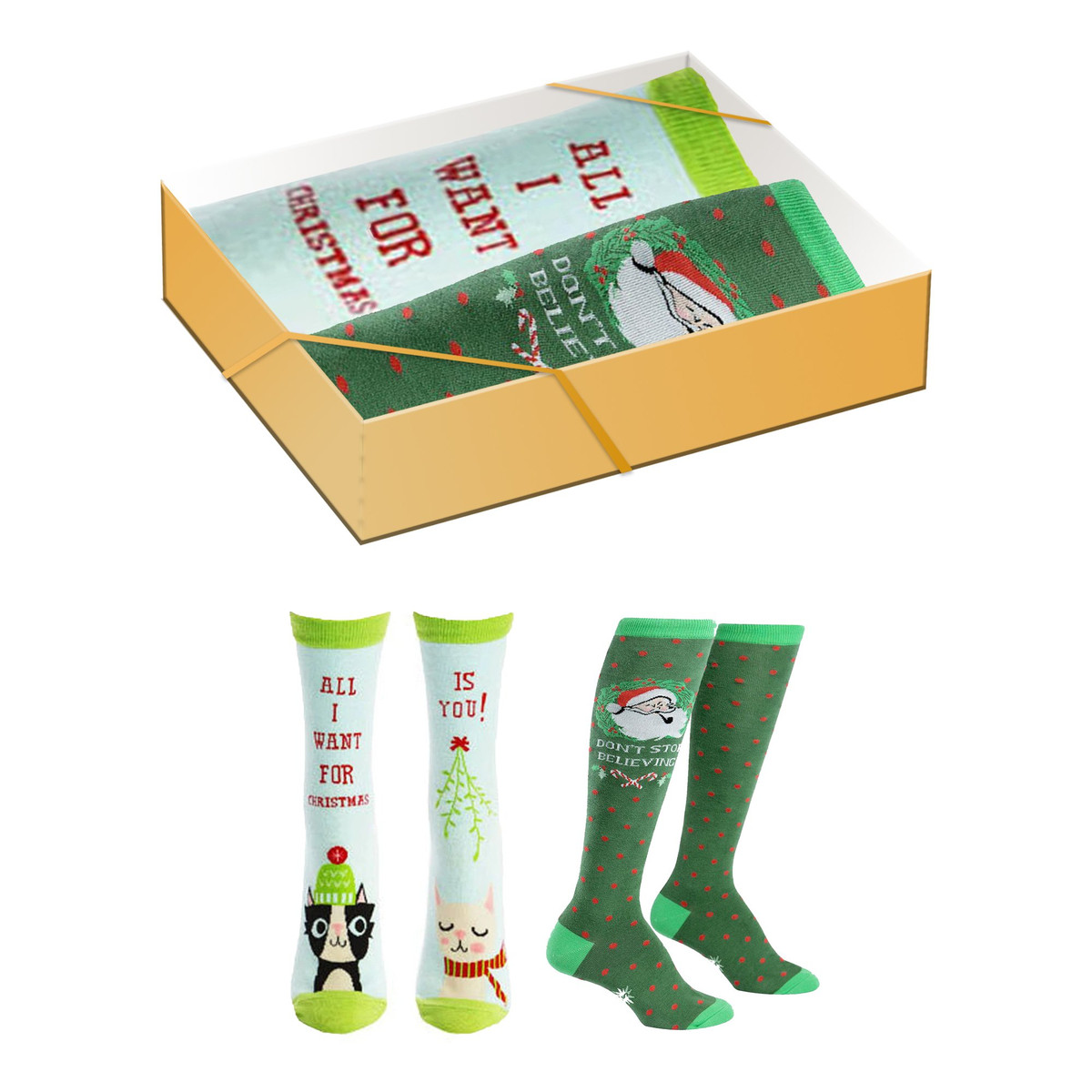 2 Pairs of Women's Christmas Funny Sayings Socks Gift Box Set