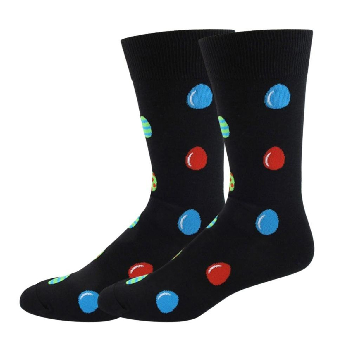 Pair of Men's Colorful Easter Eggs Novelty Crew Socks - Black