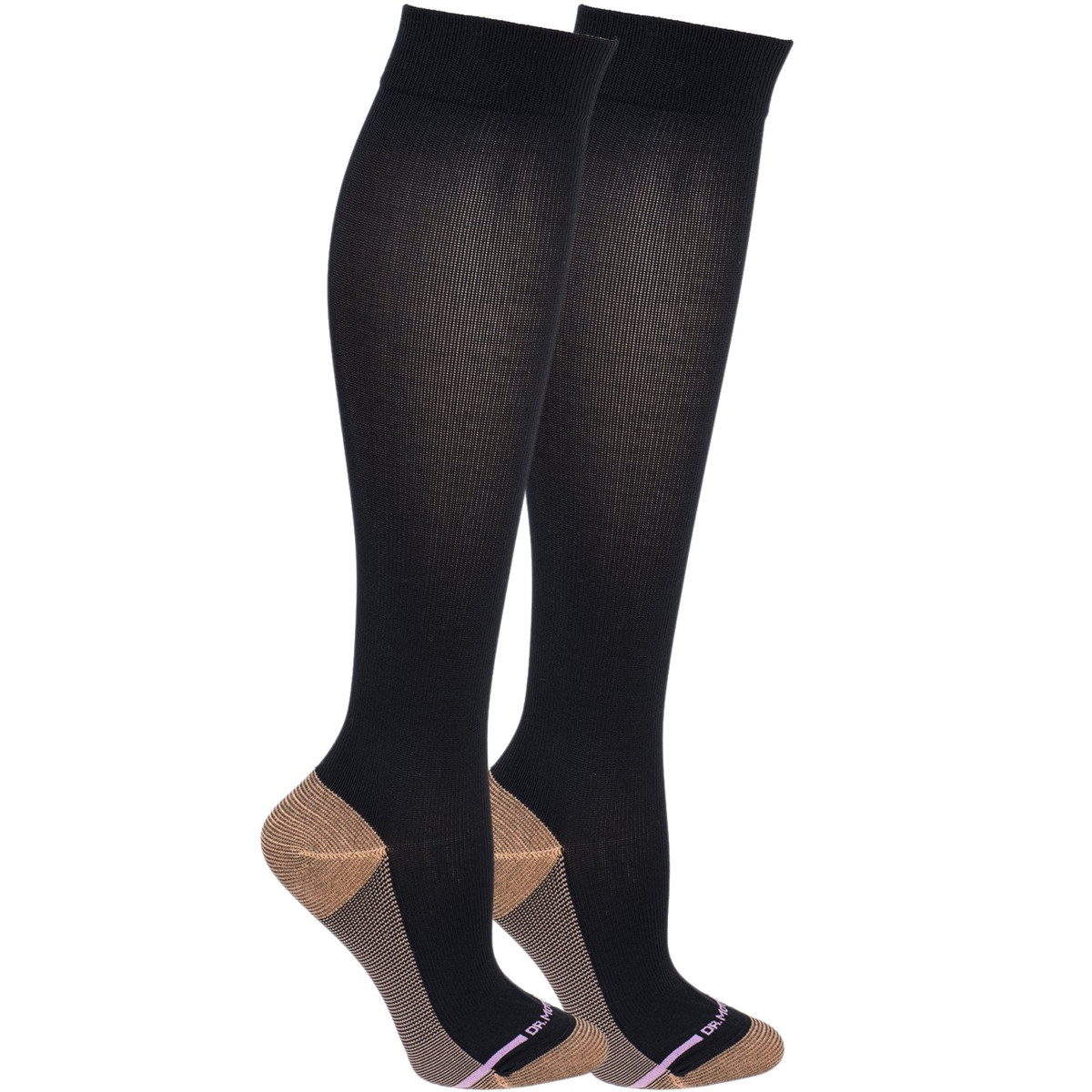 Solid Colored Microfiber Nylon Copper Ion Infused Yarn Knee-High Compression Socks - Black