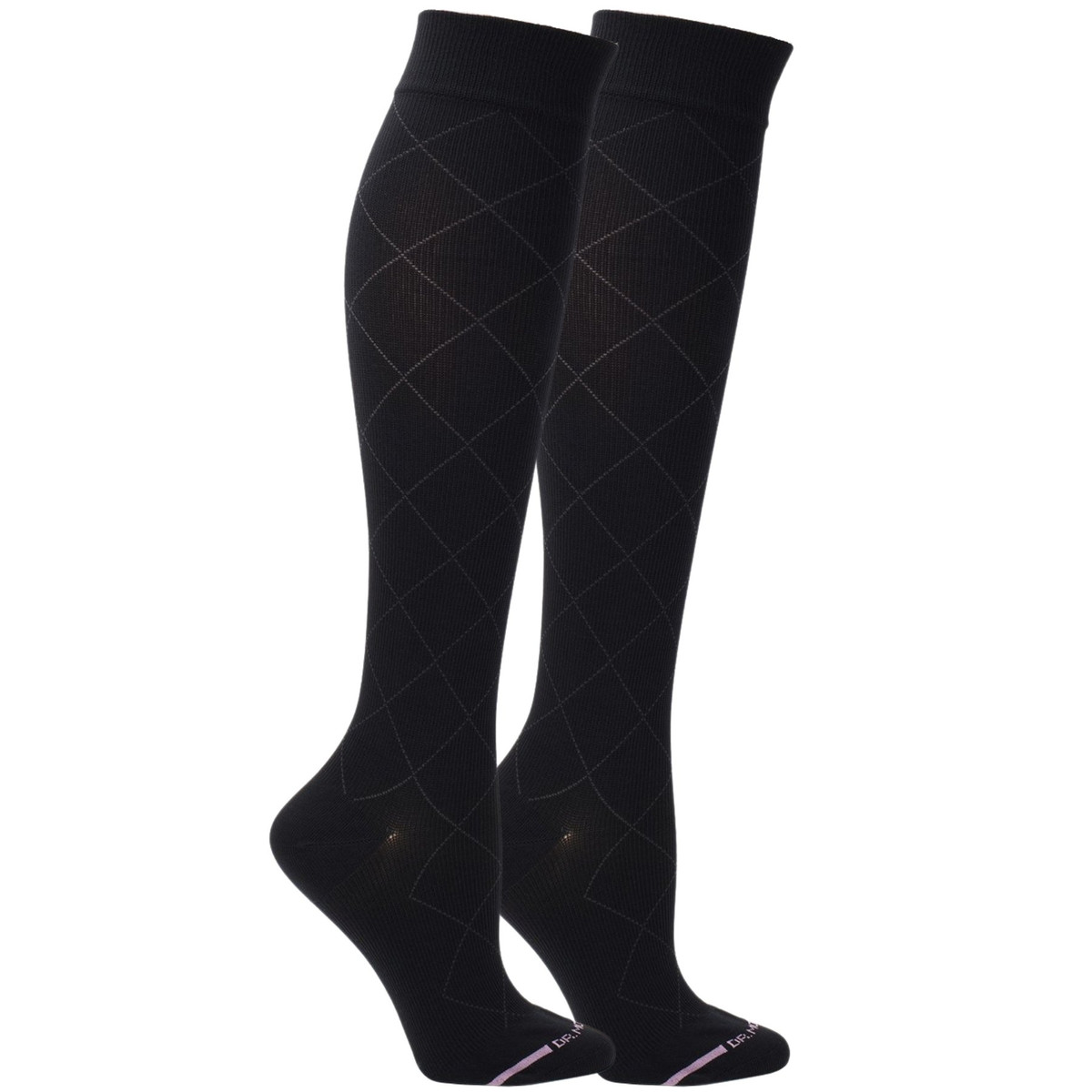 Diamond Designed Microfiber Nylon Anti-Microbial Anti-Odor Knee-High Compression Socks - Black