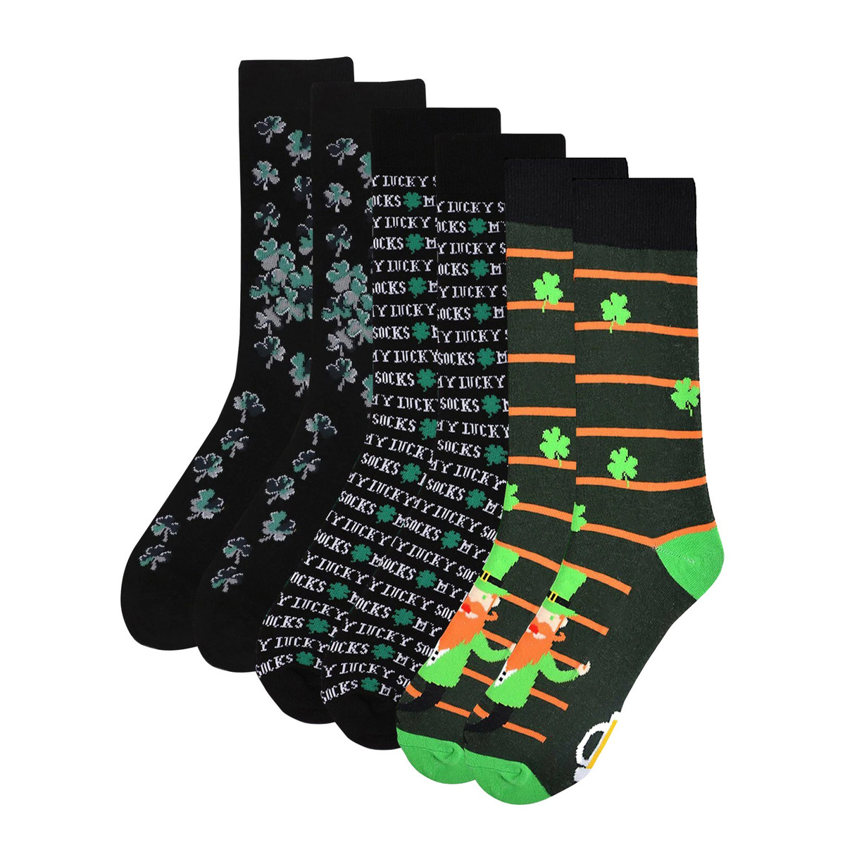 Men's Leprechaun My Lucky Socks Clover Shamrock Novelty Crew Socks Pack