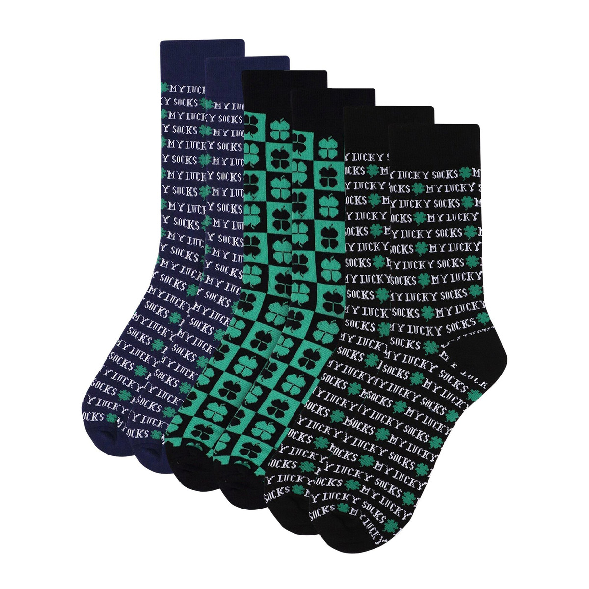 Men's My Lucky Socks Clover Shamrock Novelty Crew Socks Pack