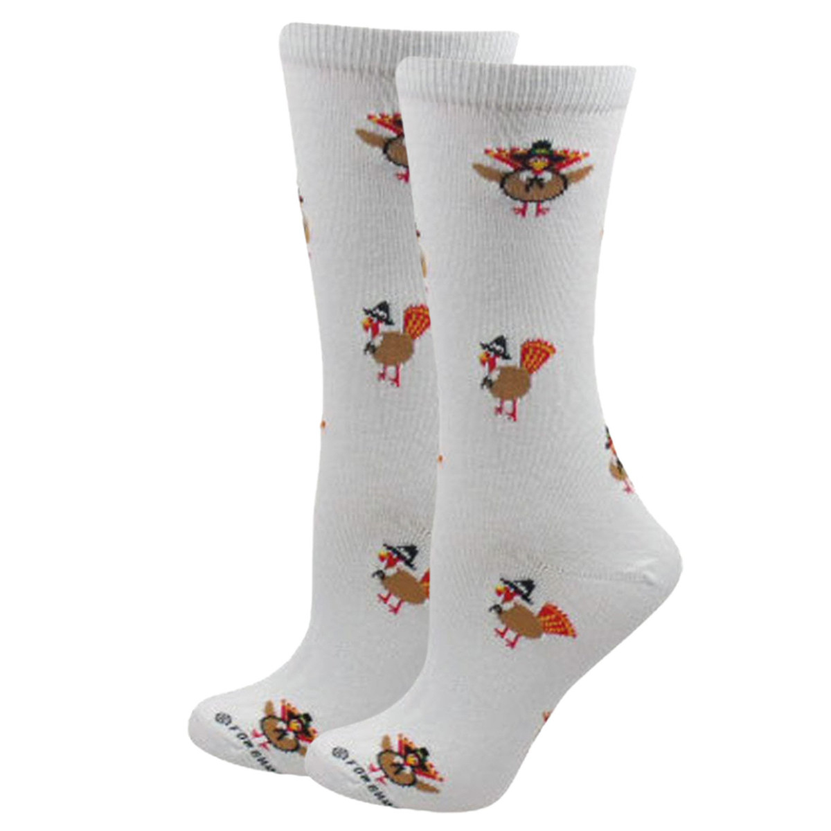 Thanksgiving Turkey Hat Crew Socks - White