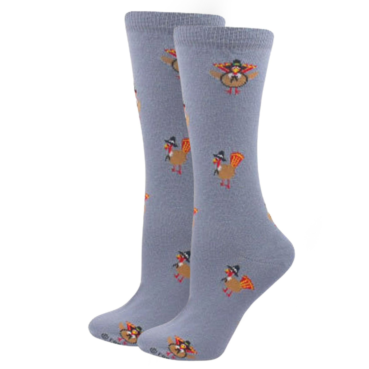 Thanksgiving Turkey Hat Crew Socks - Gray
