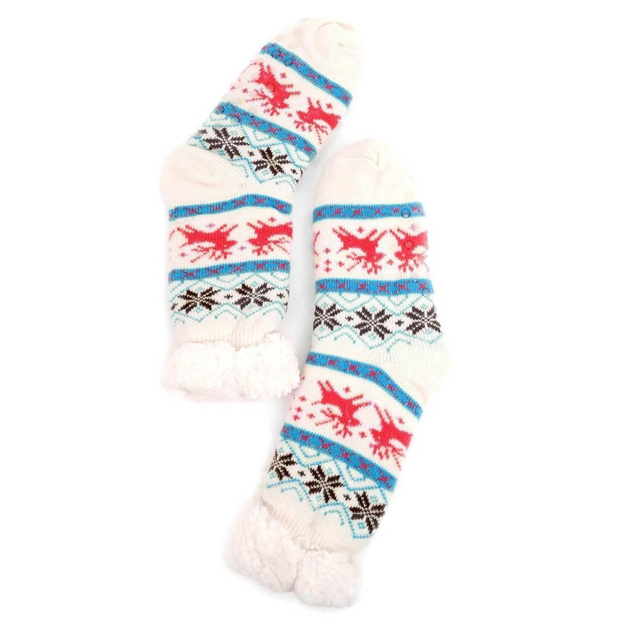 Women's Winter Fleece Lining Christmas Fuzzy Plush Sherpa Slipper Socks -  Red - Jacob Alexander