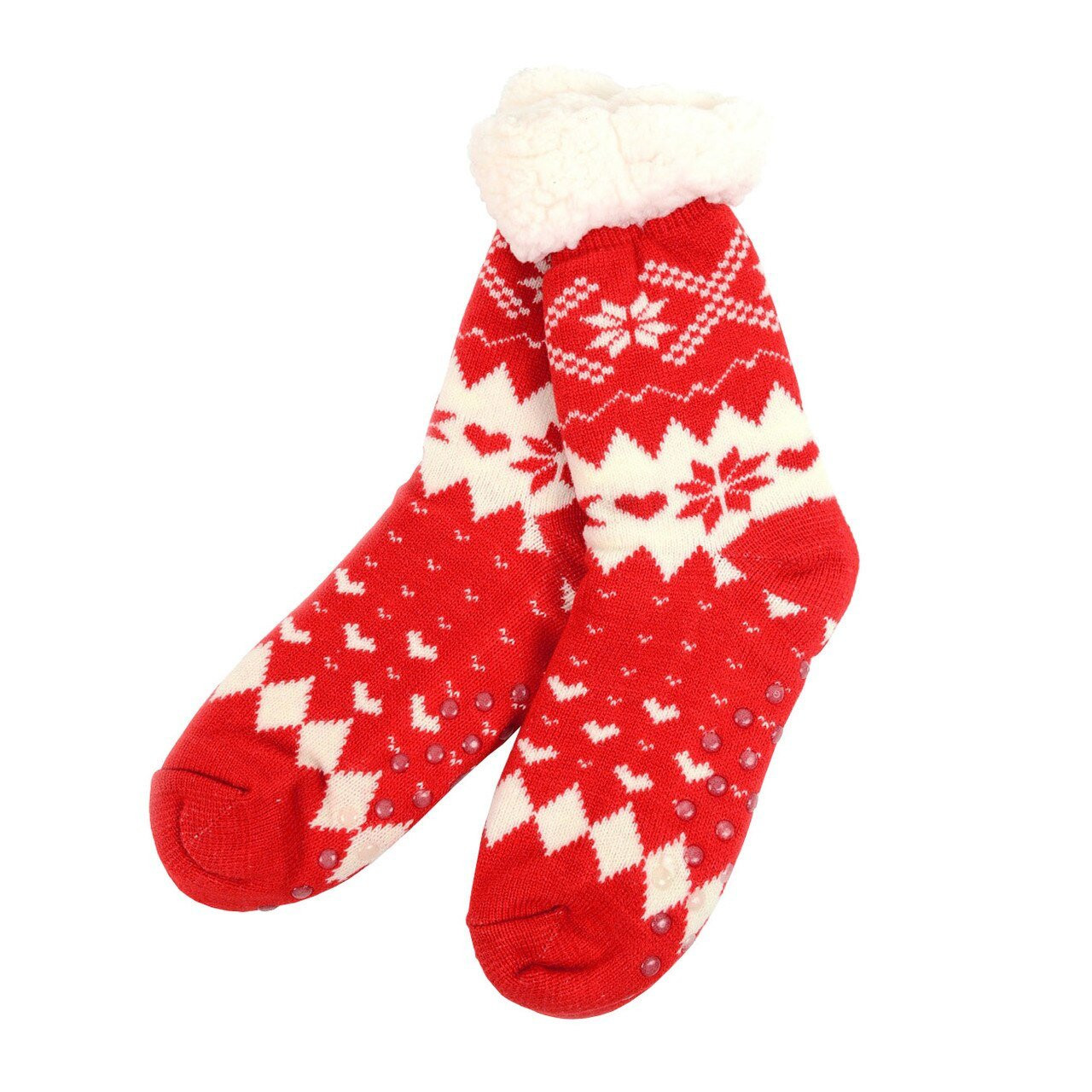 Women's Winter Fleece Lining Christmas Fuzzy Plush Sherpa Slipper Socks -  Red