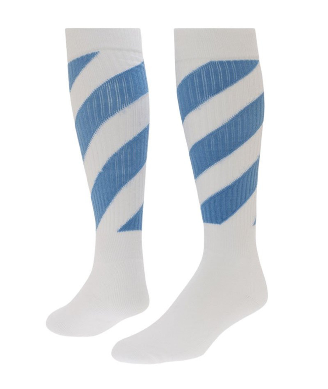 White & Light Blue Tornado Knee High Sports Socks