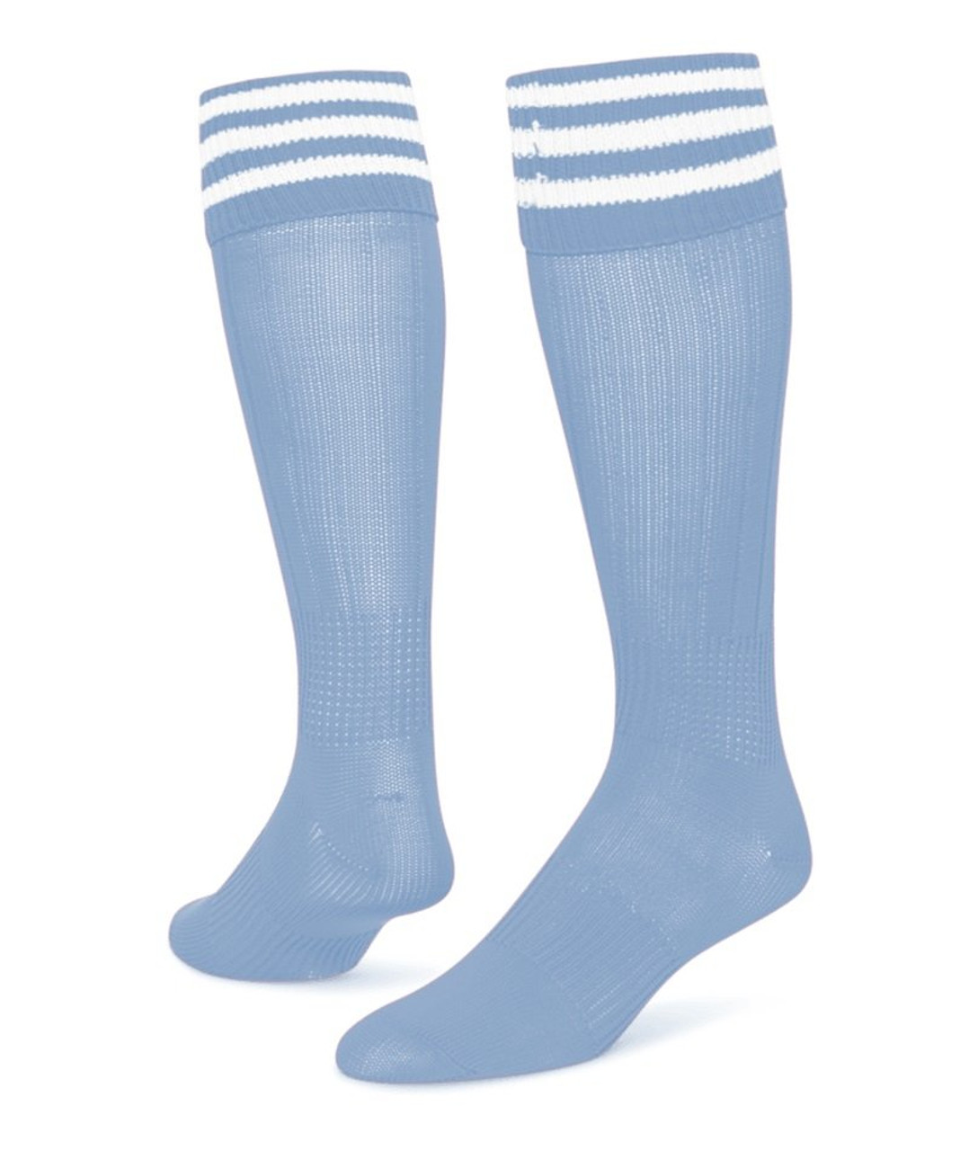 3 Stripe Striker Knee High Sports Socks - Light Blue White