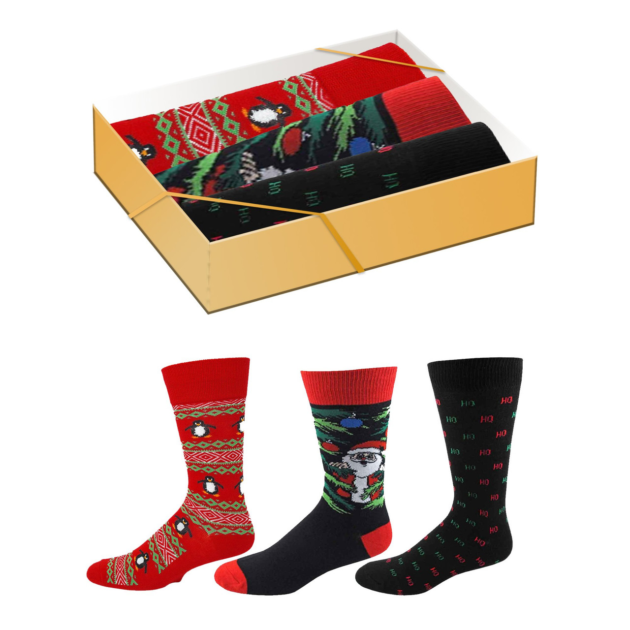 Men's Christmas Trees and Santa Claus Crew Novelty Socks 3 Pair Gift Box  Set-undefined