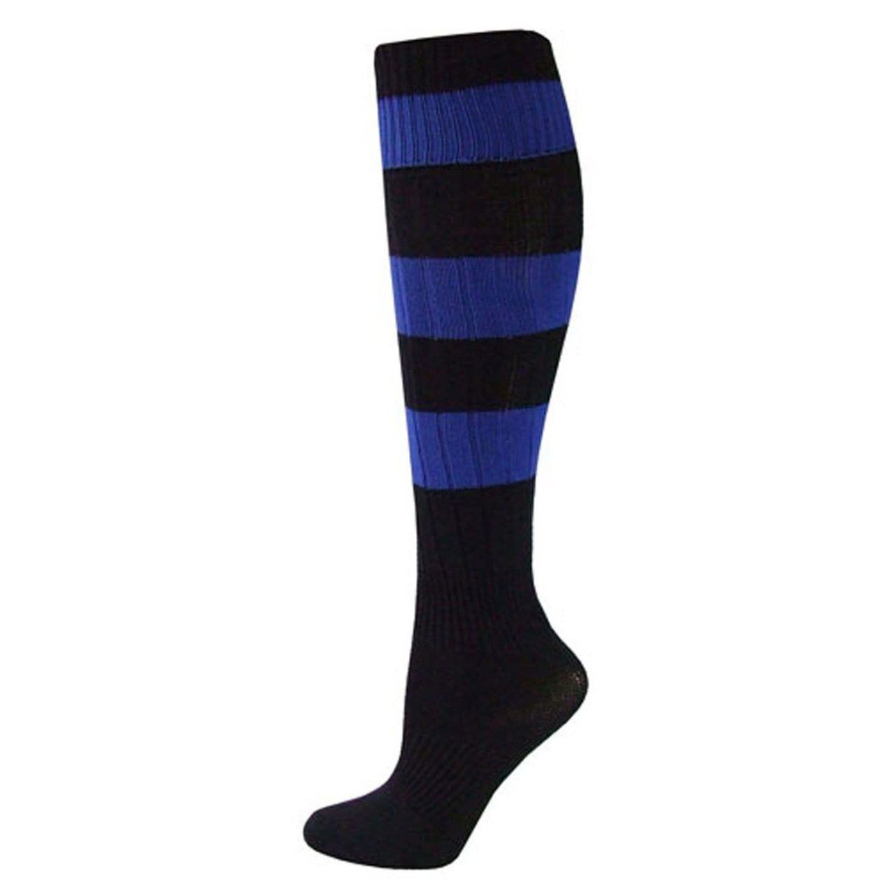 Big Stripe Knee High Sports Socks - Black Royal Blue - Large - Absolute ...