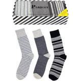 3 Pair Pack Men's Stripes Solids Pattern Socks - Black White Gray