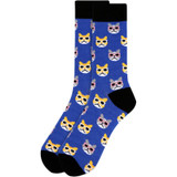 Men's Cool Gray and Yellow Cats in Sunglasses Pattern Crew Novelty Socks - Blue Black