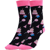 Women's Birthday Cake Balloons Presents Party Hats Pattern Crew Novelty Socks