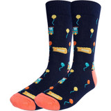 Men's Amusement Park Balloons Trains Pattern Crew Novelty Socks - Navy Blue