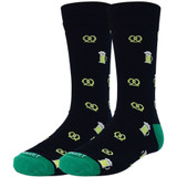 Pair of Men's Pretzels and Beer Mugs Premium Novelty Crew Socks - Black Green