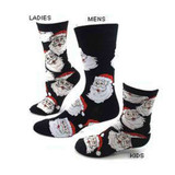 Pair of Women's Christmas Jolly Santa Pattern Novelty Crew Socks - Black