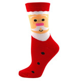 Pair of Women's Christmas Santa Claus Face Pattern Novelty Crew Socks - Red
