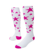 Stars Knee High Sports Socks - White Neon Pink