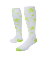 Stars Knee High Sports Socks - White Neon Green