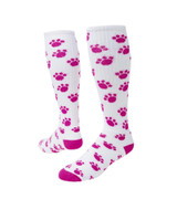 Paws Knee High Sports Socks - White Neon Pink