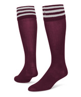 3 Stripe Striker Knee High Sports Socks - Maroon White