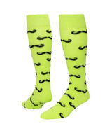 Mustache Knee High Sports Socks - Neon Green Black