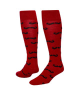 Mustache Knee High Sports Socks - Red Black