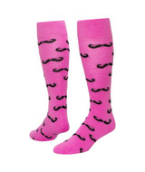 Mustache Knee High Sports Socks - Pale Pink Black