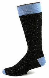 Men's Black Pin Dot Socks w/Blue Contrasting Trim