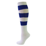 Big Stripe White Royal Blue Knee High Sports Socks