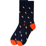 Men's Flying Spaceship Stars Pattern Crew Novelty Socks - Navy Blue