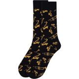 Men's Musical Trumpet & Saxophone On the Go Pattern Crew Novelty Socks - Black Gold