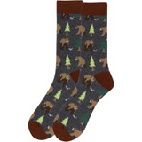 Men's Brown Bears Playing In The Woods Forest Pattern Crew Novelty Socks - Gray