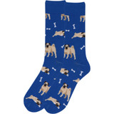 Men's Playful Pug Dogs and Bones Dog Novelty Socks - Blue