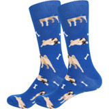 Men's Playful Pug Dogs and Bones Dog Novelty Socks - Blue