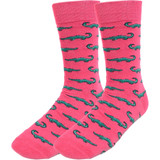 Men's Roaming Alligator Pattern Crew Novelty Socks - Pink
