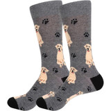 Men's Happy Golden Retriever and Paw Print Dog Novelty Socks - Gray